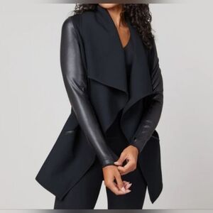 Spanx jacket drape collar faux leather sleeves 🖤